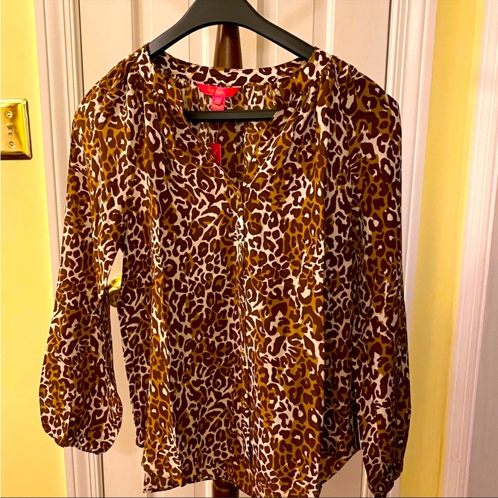 Lilly Pulitzer silk leopard blouse. Size SMALL MEDium LARGE Elsa top